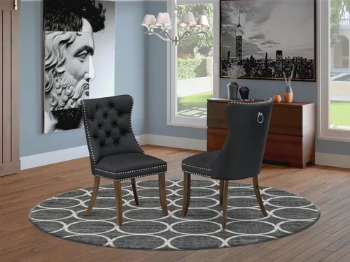 Miniatura 2 de East West Furniture DAP8F12 Dallas Parson - Juego de 2 sillas de cocina tapizadas de piel sintética con botones copetudos, color gris oscuro