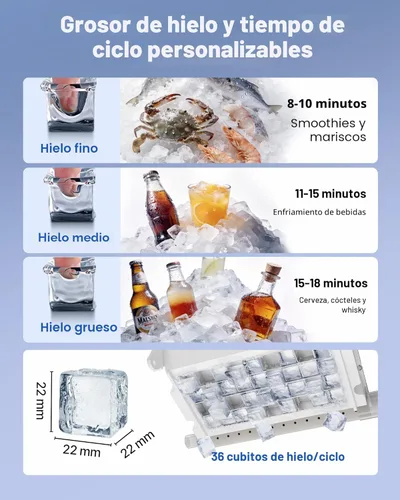 Miniatura 4 de VEVOR Máquina comercial para hacer hielo, 100 lbs/24h con capacidad de almacenamiento de 30 libras, integrada/independiente/debajo del mostrador