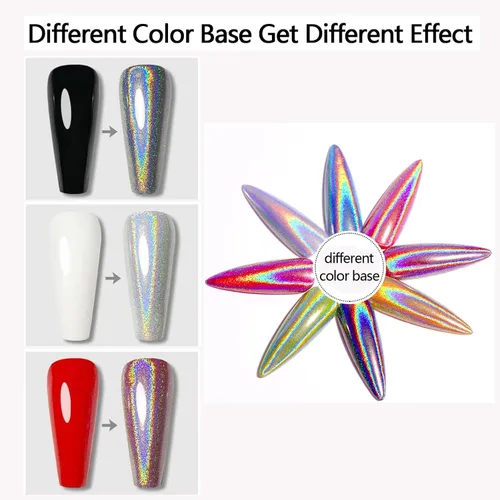 Miniatura 3 de Polvo de uñas de espejo láser, efecto holográfico, cromado, polvo metálico, lentejuelas de polvo de gel UV, pigmento de polvo cromado