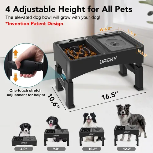 Miniatura 2 de UPSKY Cuencos Elevados para Perros 2-en-1 con Comedero Lento, Soporte con 4 Alturas Ajustables, Cuencos de Agua para Perros sin Derrame, Cuencos No