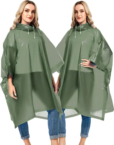 Miniatura 71 de Paquete de 2 ponchos de lluvia para adultos, reutilizables, impermeables, de supervivencia, emergencia, resistente, con capucha con cordón