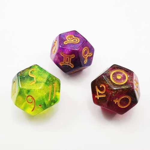 Miniatura 6 de Bescon Juego de dados astrológicos de 3 piezas, Dados de adivinación de constelación D12, 3 colores efecto de piedra mágica Juego de piedras mágicas