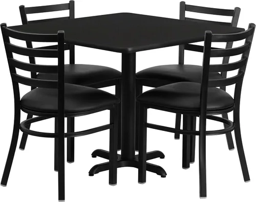 Miniatura 6 de Flash Furniture Juego de mesa cuadrada de laminado natural de 36 pulgadas con base en X y 4 sillas de metal con respaldo de escalera, asiento