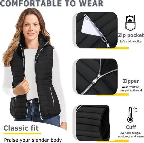 Miniatura 6 de DULCET Women's Hoodie Vest Soft Light weight Quilted Winter Gilet With Zip Up Pockets