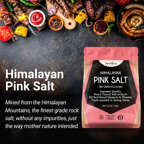 Miniatura 3 de HERBION Naturals - Sal rosa del Himalaya de grano fino en bolsa, 100% pura con 84 minerales para sazonar, resellable, sal orgánica, 100% natural