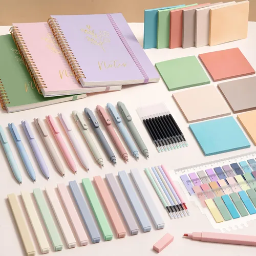 Miniatura 5 de 58 piezas de útiles escolares estéticos, lindo conjunto de cuadernos espiralados A5 con reglas universitarias, papelería para regreso a clases, kit