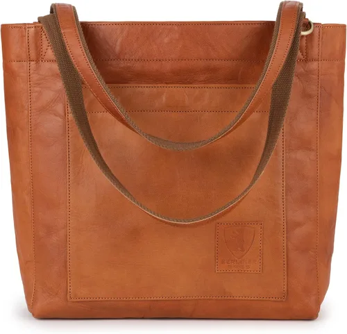 Berliner Bags Bolso tote de cuero vintage de Sevilla, grande para mujer, color marrón, Marrón, talla única