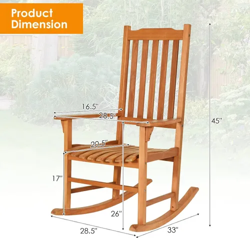 Miniatura 3 de Tangkula Mecedora para patio, para interiores y exteriores, de madera, para porche, jardín, balcón, sillón rústico de respaldo alto con capacidad