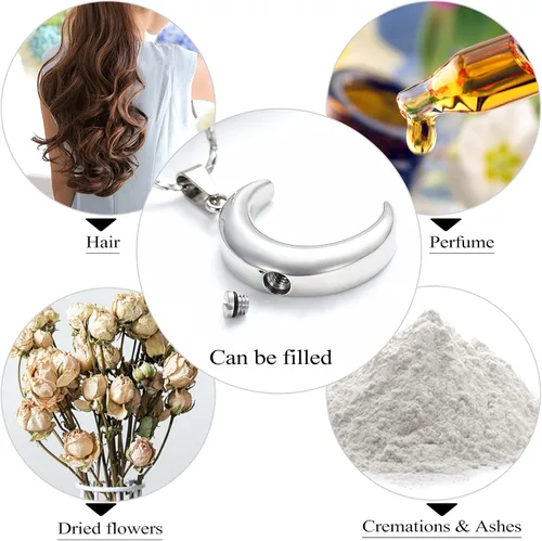 Miniatura 7 de Imrsanl Joyería de cremación para cenizas, collar de urna de luna, medallón conmemorativo de acero inoxidable, joyería de recuerdo para cenizas