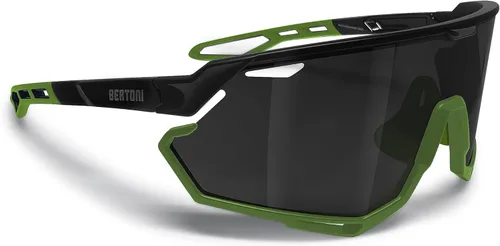 Bertoni Gafas de sol deportivas para ciclismo MTB Running para hombres y mujeres en TR90 lente ancha antivaho mod. ALPHA NUEVO Negro brillante/verde