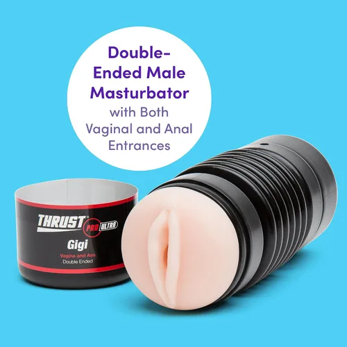 Miniatura 2 de Lovehoney Thrust Pro Ultra Gigi - Masturbador masculino de doble extremo, vagina y culo realistas de 6.5 pulgadas con canal texturizado, juguetes