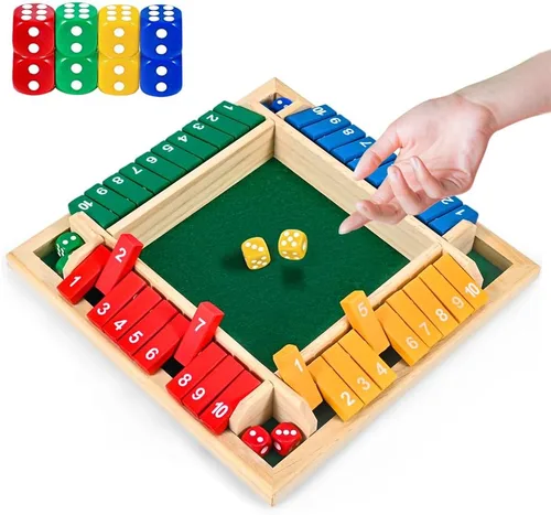 Juego de dados Shut The Box para 1 a 4 jugadores, 10 números de madera tradicional, tablero de bar de pub familiar, juego de dados para adultos