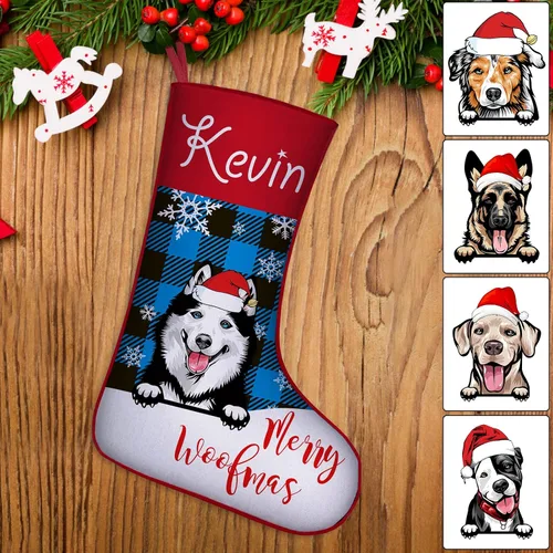 Miniatura 16 de Medias de Navidad de raza de perro personalizadas con texto de nombre, regalos de decoración de calcetines de Navidad personalizados para perros