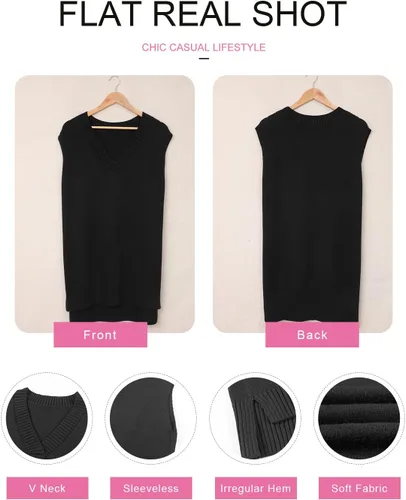 Miniatura 5 de EVALESS Chaleco Suéter de Gran Tamaño para Mujeres Cuello en V Sin Mangas Color Sólido Suéter Pullover Suelto