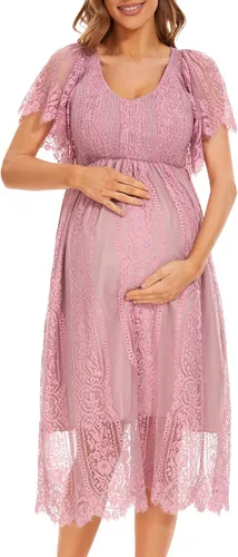 Vestido de maternidad de manga corta con cuello en V bohemio para baby shower, sesión de fotos, vacaciones, vestido de maternidad de lunares suizos,