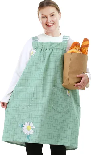Miniatura 5 de Delantales sin lazos para mujer, talla grande, con bolsillos, de algodón, lino, para hornear, cocina, cocina
