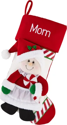 Let's Make Memories - Medias navideñas personalizadas para la familia - Bordadas - De felpa 3D - Decoración navideña - 8"x18" - Familia bastón de