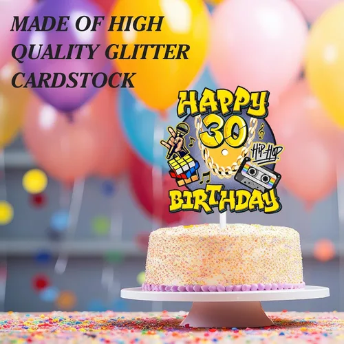 Miniatura 7 de Decoración de pastel de hip hop para hombres y mujeres, 30 cumpleaños, feliz retro, 70, 80, 90, decoración de fiesta de cumpleaños, fiesta