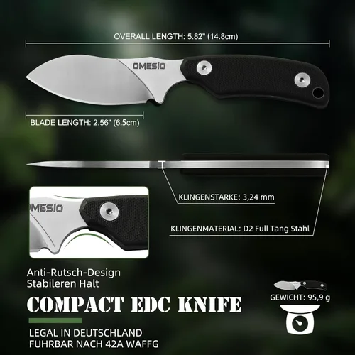 Miniatura 5 de Omesio Cuchillo para el cuello, cuchillo de hoja fija de 5.82 pulgadas con funda y collar Kydex, cuchillo táctico para el cuello Campact de espiga