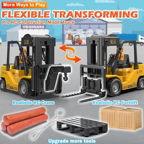 Miniatura 2 de Carretilla elevadora a control remoto, 2 en 1, horquilla y gancho de elevación transformable, juguete de carretilla elevadora para niños, carretilla