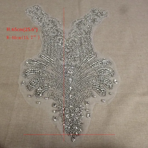 Miniatura 3 de Labellezalady - Parche de aplique de corpiño completo de lujo con strass hechos a mano, strass de plata brillante para corpiño de vestido de novia
