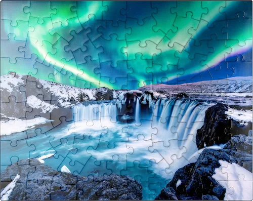 Miniatura 9 de MyPuzzle Luces del Norte sobre la Cascada Godafoss en Islandia - Rompecabezas Premium de 1000 Piezas para Adultos