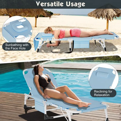 Miniatura 4 de MOPHOTO Silla de Bronceado, Silla de Sol al Aire Libre de 5 Posiciones, Silla de Sol Plegable, Silla de Sol con Orificio para la Cara, Perfecta