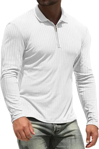 NITAGUT Camisas polo para hombre, manga larga y corta, ajustadas, con cremallera, para deportes, golf, tenis, entrenamiento