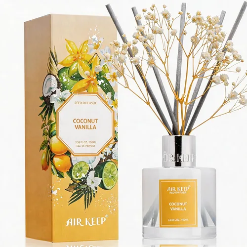 Miniatura 50 de Airkeep Juego de difusor de junco, 3.38 onzas líquidas (3.4 fl oz), difusor de aceite de niebla marina y sal marina con 8 varillas de caña, difusor