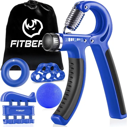 FitBeast - Kit para fortalecer mano y dedos (5 accesorios), fortalece potencia de la mano y dedos y agarre, también fortalece la muñeca Azul marino