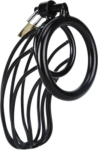 Miniatura 4 de Jaula de castidad masculina – Jaula de metal grande para pene con dispositivo de castidad bloqueado con 3 tamaños de anillos y 2 llaves, juguetes