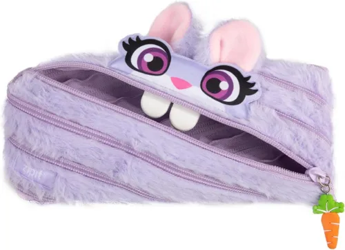 ZIPIT Estuche de conejo para niñas, bonita bolsa con cremallera para niños y adolescentes, bolsa de papelería para la escuela, morado