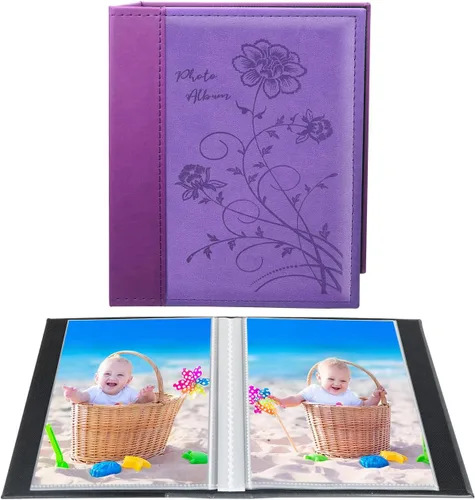 Artmag Álbum de fotos de 5 x 7 pulgadas, páginas transparentes, con tapa de cuero, libro deslizante para 50 fotos verticales de 5 x 7 pulgadas,