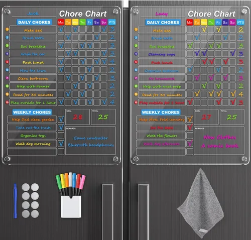 Miniatura 8 de Calendario acrílico magnético negro de borrado en seco para refrigerador, mensual y semanal/tabla de planificación de tareas para niños, adultos