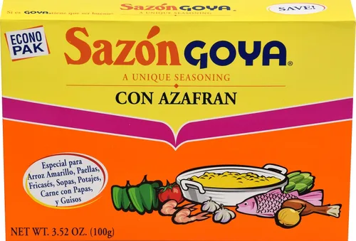 Condimento Goya Sazón con Azafran, caja de 3.52 onzas