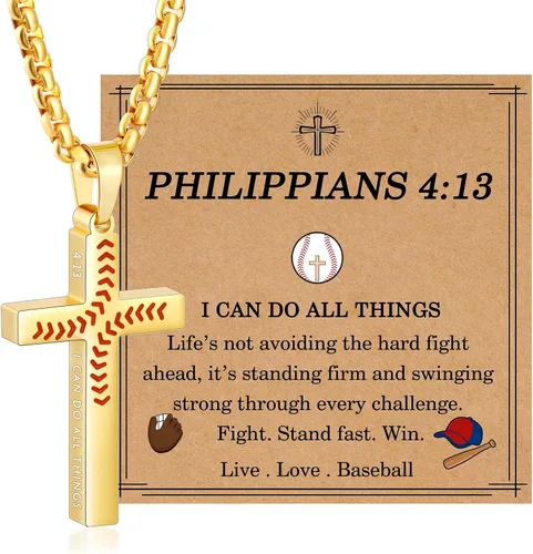 Miniatura 11 de Regalos de Pascua para niños y adolescentes, collares de cruz de béisbol para niños y hombres, de acero inoxidable que no destiñe, collar