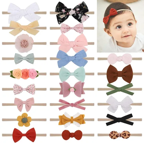 Miniatura 13 de doboi - 24 diademas de flores y lazos para bebés, niñas, recién nacidos, niños pequeños, cintas elásticas de nailon suaves, accesorios