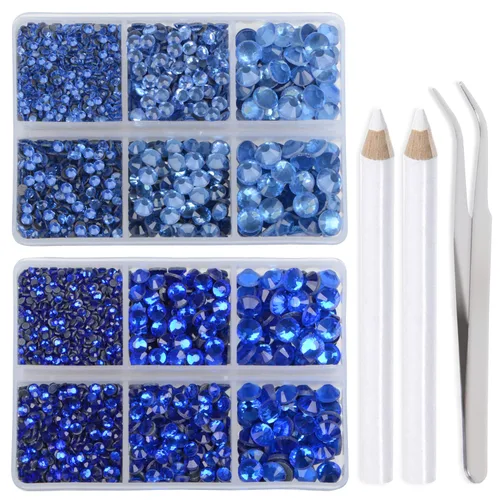 Miniatura 32 de LPBeads 6400 unidades de diamantes termoadhesivos de 12 colores con parte trasera plana, 5 tamaños mixtos, gemas de cristal redondas con pinzas