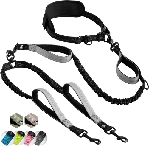 Miniatura 36 de SparklyPets Double Bungee Waist 2 Dog Leash with Back Brace – Dual Dog Leash for Medium/Large Breeds – Running Belt Fanny Pack with Phone, Waste