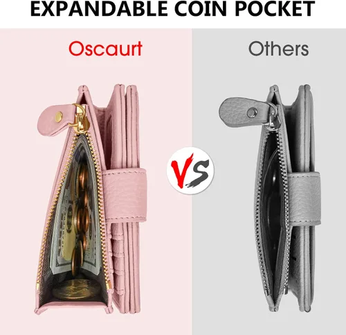 Miniatura 6 de oscaurt Cartera pequeña para mujer, con bloqueo RFID, plegable, compacta, para tarjetas de crédito, carteras de cuero para mujeres con bolsillo