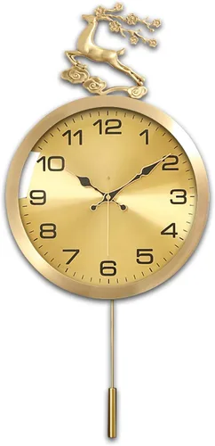 Miniatura 9 de Aero Snail Reloj de pared de 12.6 pulgadas, figura de reno redonda dorada, decoración de concha, reloj con péndulo oscilante, silencioso sin tictac