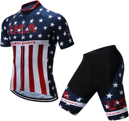 Shenshan Conjunto de camiseta de ciclismo de manga corta para hombre, azul y blanco, etiqueta L (pecho 36-38.5 pulgadas, Color múltiple