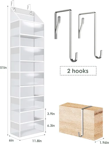 Miniatura 2 de Organizador para colgar sobre la puerta, bolsa de almacenamiento colgante de PVC transparente, organizador de 5 grilletes detrás de la puerta