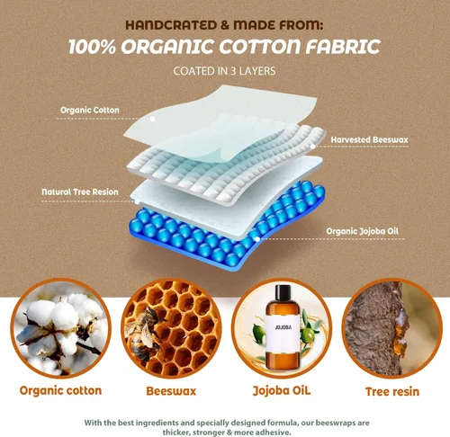 Miniatura 3 de Akeeko Envolturas reutilizables de cera de abejas – Surtido de 9 paquetes, reutilizables, sin plástico, almacenamiento de alimentos 4 pequeños, 3
