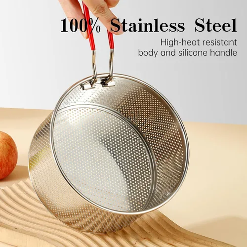 Miniatura 6 de Colador de acero inoxidable, colador de pasta de metal microperforado con gancho y mango extraíble, colador colador colador para cocina papas