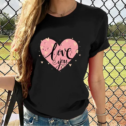Miniatura 59 de Camisetas de manga corta con estampado de corazón para mujer, camisetas de ajuste regular, linda y divertida, ropa de regalo 2023