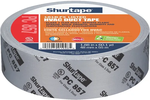 Shurtape PC 857 UL 181B-FX - Cinta impermeable para conductos HVAC, uso para sellar costuras y unir conductos flexibles de clase 1, 1.890 in x 180.4