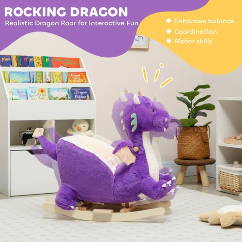 Miniatura 3 de Qaba Caballo mecedor para bebé, juguete de dragón para montar para niños con rugido de dragón realista y cinturón de seguridad, balancín de animales
