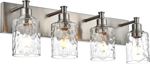 Miniatura 8 de BONLICHT Dispositivo de iluminación para tocador de baño con 4 luces, aplique de pared industrial de níquel cepillado con pantalla de vidrio