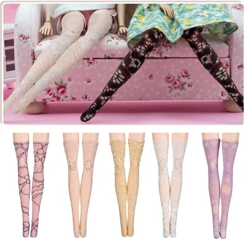 Miniatura 7 de Sotiff 10 pares de medias de encaje para muñeca hechas a mano, calcetines largos de Navidad, accesorios para muñecas de Navidad, leggings para ropa